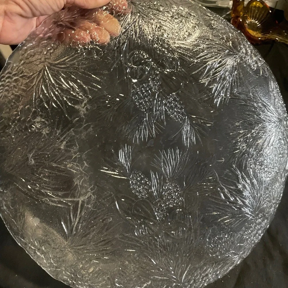 Embossed Glass Serving Platter Pine Cones Winter Christmas‎ Holiday Decor